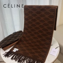 CELINE瑟琳新款凱旋門標誌羊絨長巾