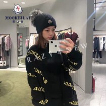 蒙口 狐貍毛球羊毛毛線帽