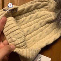 蒙口 狐貍毛球羊毛毛線帽