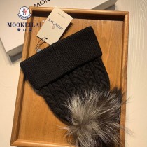 蒙口 狐貍毛球羊毛毛線帽